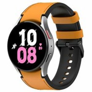 leer + siliconen bandje - Maat: large - Oker - Samsung Galaxy Watch 4 Classic - 42mm & 46mm