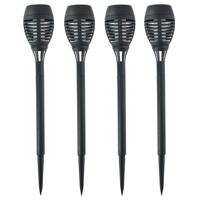 Solar tuinlamp fakkels/toortsen - 4x - met vlam effect - zwart - 48 cm