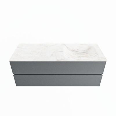 MONDIAZ VICA-DLUX 130cm badmeubel onderkast Plata 2 lades. Inbouw wastafel CLOUD rechts zonder kraangat, kleur Ostra.