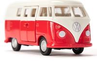 Siku VW T1 bus speelgoedauto 1:50 metaal/kunststof rood/wit deuren kunnen open trekhaak detailgetrouwe wielen - thumbnail