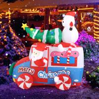177 cm Opblaasbare Kerstman op een Auto Opblaasbare Decoratie met Kerstman Sneeuwpop Kerstboom en Krans 5 LED's Ingebouwde Ventilator