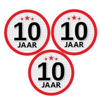 Set van 6x stuks 10 jaar leeftijd stickers rond 15 cm verjaardag versiering