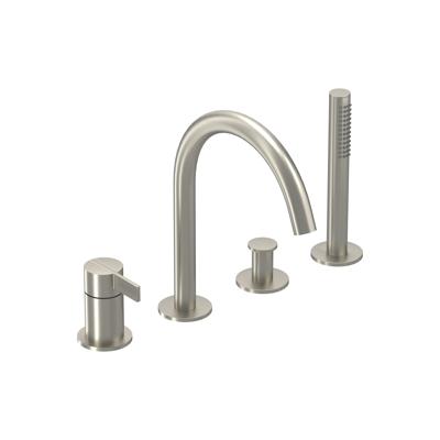 Badrandcombinatie IVY Pact 4-gats Mengkraan Met Uittrekbare Handdouche Draaibare Uitloop Geborsteld Nickel PVD