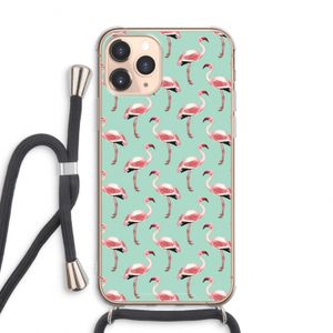 Flamingoprint groen: iPhone 11 Pro Max Transparant Hoesje met koord