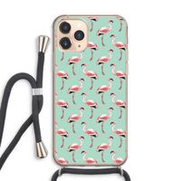 Flamingoprint groen: iPhone 11 Pro Max Transparant Hoesje met koord