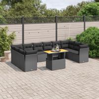 11-delige Loungeset met kussens poly rattan zwart
