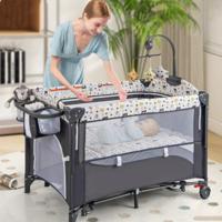 5 in 1 Babybed met Matras & Verschoontafel & Veilgordel & Speelklok & Hangspeelgoed Grijs