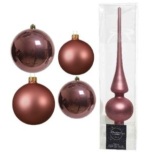 Glazen kerstballen pakket oud roze glans/mat 38x stuks 4 en 6 cm met piek mat