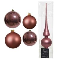 Glazen kerstballen pakket oud roze glans/mat 38x stuks 4 en 6 cm met piek mat - thumbnail