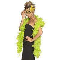 Carnaval gemaskerd bal verkleed accessoires - Venetiaans masker goud - Boa in groen - Dames