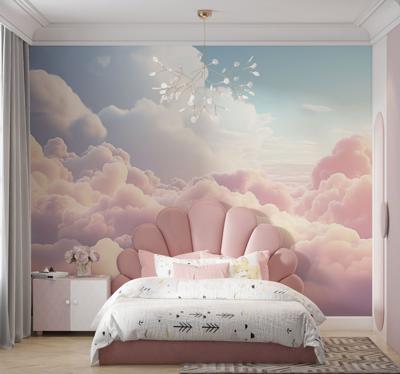 Roze wolkenlandschap Fotobehang kinderkamer