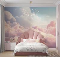 Roze wolkenlandschap Fotobehang kinderkamer