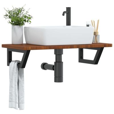 Badkamer wandschap staal en massief eikenhout