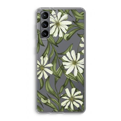 Wit bloemenpatroon: Samsung Galaxy S21 Transparant Hoesje