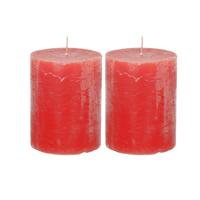 Atmosphera Stompkaars/cilinderkaars - 2x - rood - 7 x 9 cm - middel rustiek model