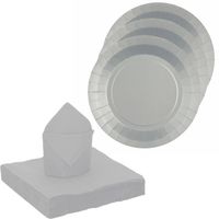 Santex servies set karton - 10x bordjes/25x servetten - zilver - Feestbordjes - thumbnail
