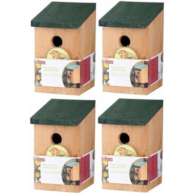 Vogelhuisje - 4x - met groen dak - 22 cm - nestkastje - hout