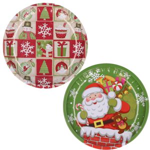 Kerst borden - 2x st - 26 cm - metaal - kerst thema - kerstservies bordjes