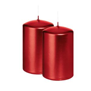 Cilinderkaars/stompkaars - 2x - metallic rood - 6 x 8 cm - 29 branduren