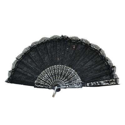Handwaaier/Spaanse waaier van kant - zwart - polyester - Verkoeling in de zomer
