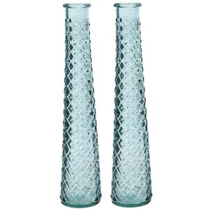 2x stuks vazen/bloemenvazen gerecycled glas - D7 x H32 cm - lichtblauw