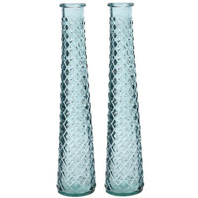 2x stuks vazen/bloemenvazen gerecycled glas - D7 x H32 cm - lichtblauw