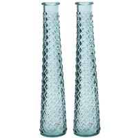 2x stuks vazen/bloemenvazen gerecycled glas - D7 x H32 cm - lichtblauw