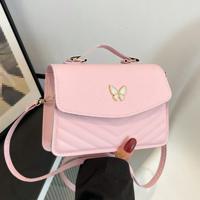 Bon&Bon White PU Leather Bowknot Flap Square Crossbody Shoulder Bag Pink