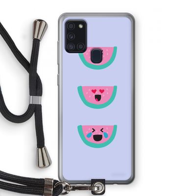 Smiley watermeloen: Samsung Galaxy A21s Transparant Hoesje met koord