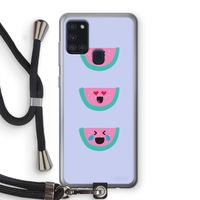 Smiley watermeloen: Samsung Galaxy A21s Transparant Hoesje met koord