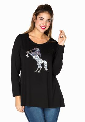 Yoek Tunic flare paillet horse | Zwart | Maat 58/60