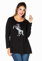 Yoek Tunic flare paillet horse | Zwart | Maat 58/60