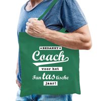 Cadeau tas voor coach/trainer - bedankt - groen - katoen - 42 x 38 cm