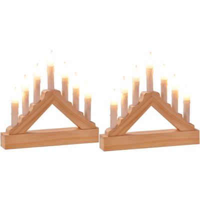 Kerstverlichting kaarsenbrug - Set van 2x stuks - hout - met Led verlichting - warm wit - 7 lampjes