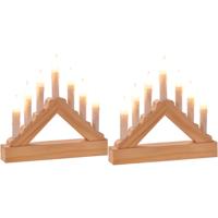 Kerstverlichting kaarsenbrug - Set van 2x stuks - hout - met Led verlichting - warm wit - 7 lampjes