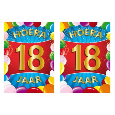 Verjaardag deurposter - 2x - 18 jaar - multi - 59 x 84 cm - leeftijd feestartikelen