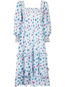 LoveShackFancy robe mi-longue à fleurs - Blanc