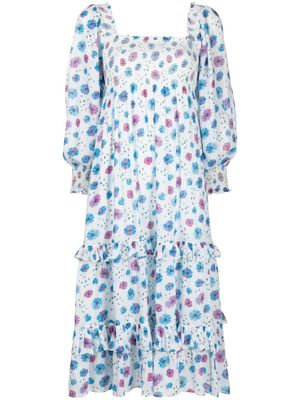 LoveShackFancy robe mi-longue à fleurs - Blanc