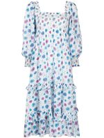 LoveShackFancy robe mi-longue à fleurs - Blanc