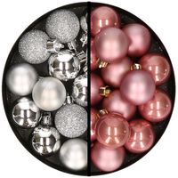 36x stuks kunststof kerstballen zilver en oudroze 3 en 4 cm - thumbnail