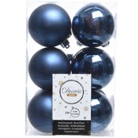 12x Kunststof kerstballen glanzend/mat donkerblauw 6 cm kerstboom versiering/decoratie   -