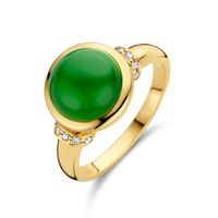 Ring geelgoud-agaat-diamant 0.08 ct H si groen-wit