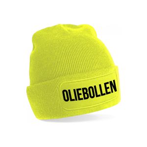 Oliebollen muts unisex - one size - geel - apres-ski muts