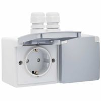Niko Hydro stopcontact 2-voudig met randaarde horizontaal waterdicht wit dubbele wartel