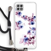 Waterverf bloemen: Samsung Galaxy A22 4G Transparant Hoesje met koord Waterverf bloemen: Samsung Galaxy A22 4G Transparant Hoesje met koord