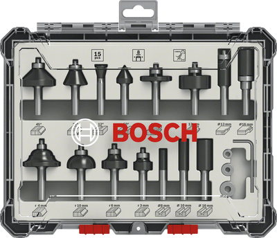 Bosch Accessoires 15-delige gemengde freesset - schachtdiameter 6 mm - 2607017471