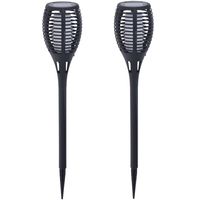 2x Solar fakkels/toortsen zwart met vlam effect op zonne-energie 49 cm tuinverlichting