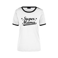 Super mama cadeau ringer t-shirt wit met zwarte randjes voor dames - Moederdag/verjaardag cadeau XL  -