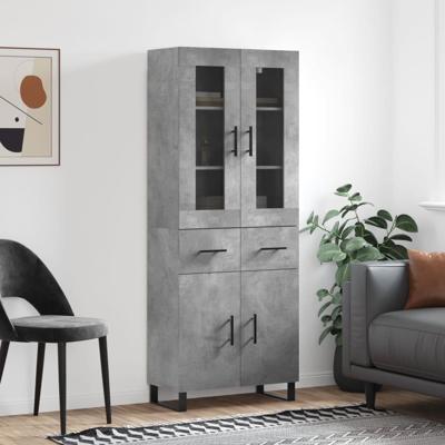 Hoge kast 69,5x34x180 cm bewerkt hout betongrijs