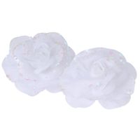 2x stuks decoratie bloemen rozen wit op clip 9 cm - thumbnail